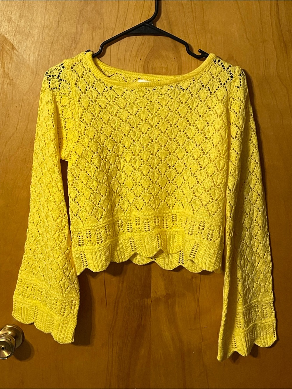 LC Lauren Conrad Bright Yellow Openwork Knit Long-Sleeve Top